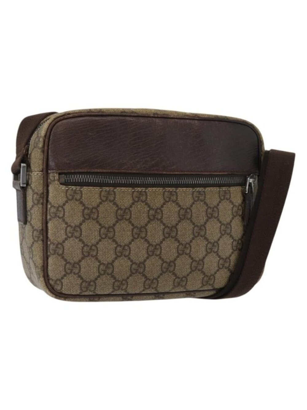 Authentic GUCCI GG Supreme Shoulder Bag PVC Beige Silver 114291
